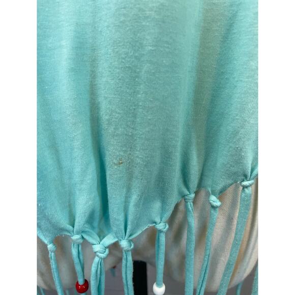 Vtg 80s Asymmetric Beaded Fringe Razor Cut Single Stitch Tee amaica Souvenir - Picture 5 of 10